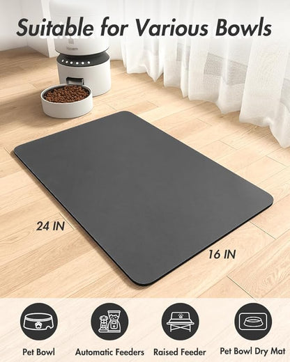 MontVoo-Absorbent Pet Feeding Mat-No Stains Pet Mat for Food and Water Bowl-Quick Dry Cat & Dog Food Mat Water Dispenser Mat-Pet Supplies Mat-Dog Water Bowl Mat for Messy Drinker,（Darkgrey,16"x24"）