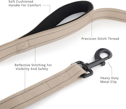 Plutus Pet Double Handle Dog Leash 4ft, Heavy Duty, Reflective Dual Handle Dog Leash for Safety Training, for Medium Large Dogs,2 Handle Leads(Beige)