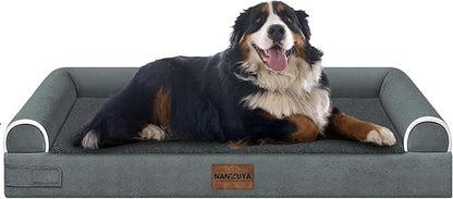Large Dog Bed Orthopedic Washable: Jumbo Dog Bed Bolster Extra Large Dogs Egg Crate Foam Sofa Couch Waterproof Removable Cover - Dark Grey