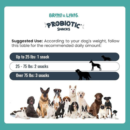 Bruno & Lukas Probiotic Chews for Dogs – Digestive Health & Gut Flora Support – Dog Probiotics for Diarrhea, Loose Stools, Itchiness & Immune Support – 90 Chews, Made in USA