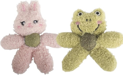 Gavpepy Cat Toys with Catnip Kitten Chew Bite Supplies Boredom Relief Fluffy Kitty Teeth Cleaning Chewing Cat Lovers Interactive Plush Gift (Rabbit&Frog)