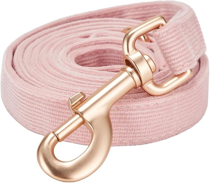Ewinoom Soft Corduroy Dog Collar and Leash Set Adjustable Durable Dog Collars with Metal Buckle and Lead for Female Large Dogs,Baby Pink