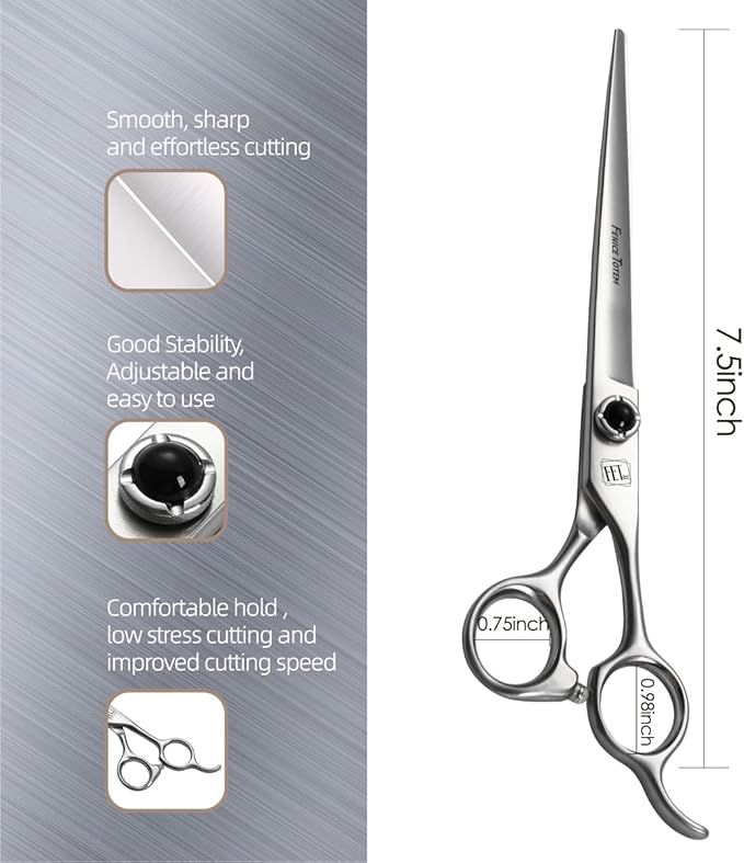 Fenice Totem Dog Grooming Scissors: 7.5 inch Professional Pet Shears Made Of Japanese 9CR Advanced Stainless Steel for Dogs Cats and Other Pets