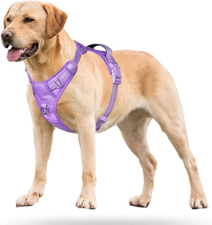 PoyPet No Pull Dog Harness, No Choke Reflective Dog Vest, Adjustable Pet Harnesses with Easy Control Padded Handle for Small Medium Large Dogs(Light Purple Matching Trim,S)