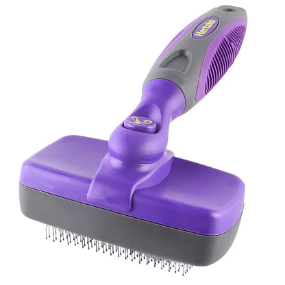 Hertzko Self-Cleaning Slicker Brush for Deshedding Long and Short-Haired Pets - Small Size Grooming Rake and Comb for Dogs and Cats