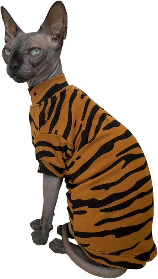 Limited Edition Sphynx Cat Cotton T-Shirts Hairless Cat Sweatshirt Pet Kitten Clothes Round Collar Kitten Shirts Vest Cats & Small Dogs Apparel (Siberian Tiger, S (3.3-4.4 lbs))