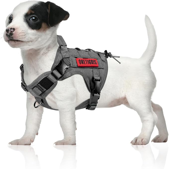 OneTigris Tactical Dog Harness Vest,No-Pull Service Dog Vest with Hook & Loop Panels,Adjustable Dog Vest Harness for Walking Hiking Training(Grey,XS)