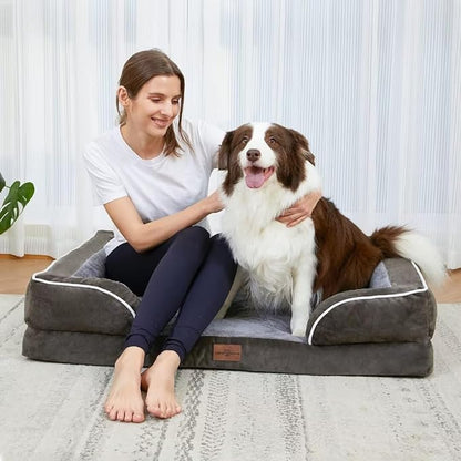 Comfort Expression Orthopedic Dog Bed for Extra Large Dogs 45x35 Inch, Waterproof Egg Crate Foam XL Pet Bed with Removable Bolsters, Dog Couch with Washable Cover & Non-Slip Bottom, Dark Green