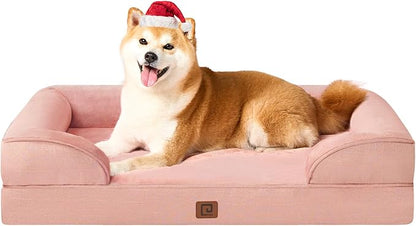 EHEYCIGA Orthopedic Dog Beds for Large Dogs, Waterproof Memory Foam Large Dog Bed with Sides, Non-Slip Bottom and Egg-Crate Foam Pet Couch Bed with Washable Removable Cover, Dusty Pink