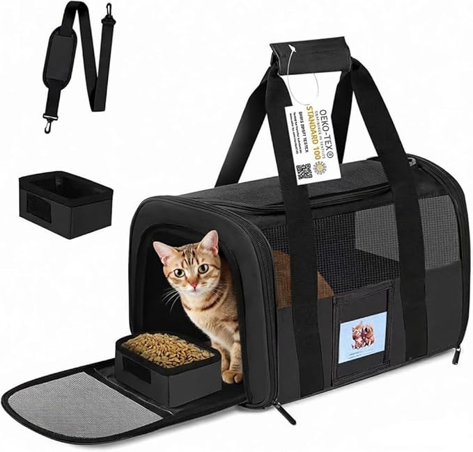 SECLATO Cat Carrier, Dog Carrier, Pet Carriers Airline Approved for Kitten Small Dogs Carriers for Small Medium Under 15lbs, Collapsible Soft Sided Cat Carrier, Black
