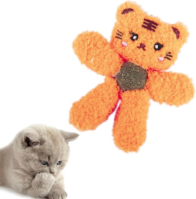 Gavpepy Cat Toys with Catnip Kitten Chew Bite Supplies Boredom Relief Fluffy Kitty Teeth Cleaning Chewing Cat Lovers Interactive Plush Gift (Tiger)