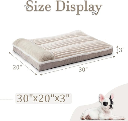 Dog Bed for Large Dogs, Dog Mattress with Pillow for Crate Kennel, Sofa pet Bed, Super Soft pet Bed for Medium, Jumbo, Small Dogs Breeds (Beige, Medium:(30”x20 x3