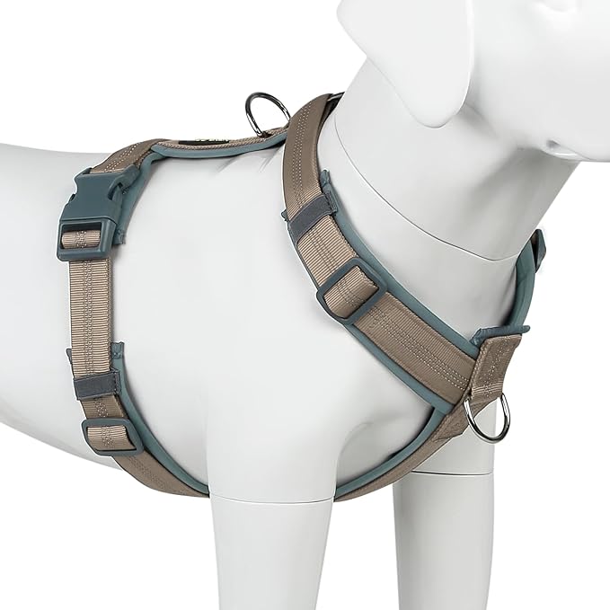 Plutus Pet No Pull Dog Harness, Adjustable Nylon Harness with Soft Padding, Reflective and Heavy Duty Dog Harness for Small, Medium, Large Dogs(Beige, S)