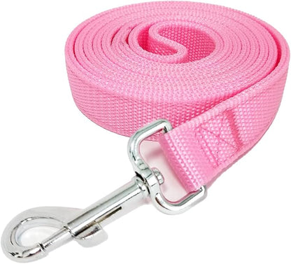 Strong Nylon Dog Leash with 2-Layer, 4 FT/ 6 FT/ 7FT Long, 1 Inch Wide for Medium Large Dogs (Pink, 1'' x 2 FT)
