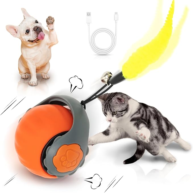 MAXTOOA Interactive Cat Toys for Indoor Cats Smart Automatic Ball Rolling for Bored Kitten Pet Upgraded Speedy Moving Chase Dogs Toy Orange