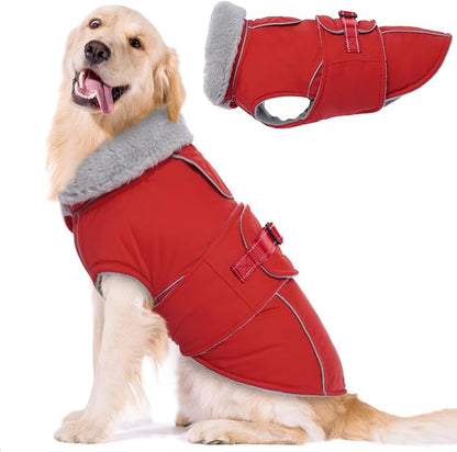 Lelepet Warm Dog Coat Waterproof Dog Jacket Reflective Fleece Vest with Adjustable Buckle Hook & Loop, Windproof Winter Jacket Dogs Coats for Small Medium Large Dogs, Red, XXXL