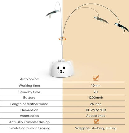 CATPICK Interactive Cat Toys for Indoor Cats - Automatic Flying Bird Feather Toy, USB Rechargeable Electric Cat Teaser with Strong Suction Base, Smart Motion Self-Play Toy for Bored Cats(Brown)