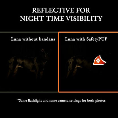 Bandana for Dogs. Blaze Orange Scarf with Reflective Collar is a Perfect Pet Bandana for Girl and Boy Dogs. Enhance Your Dog Walking Accessories with Our High-Visibility Adjustable Dog Handkerchief