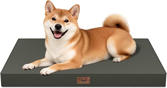 Tail Stories Outdoor Dog Bed for Medium Dogs, Waterproof Dog Crate Mat Orthopedic Egg Crate Foam Pet Bed with Washable Removable Oxford Cover, Brown