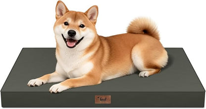 Tail Stories Outdoor Dog Bed for Medium Dogs, Waterproof Dog Crate Mat Orthopedic Egg Crate Foam Pet Bed with Washable Removable Oxford Cover, Brown