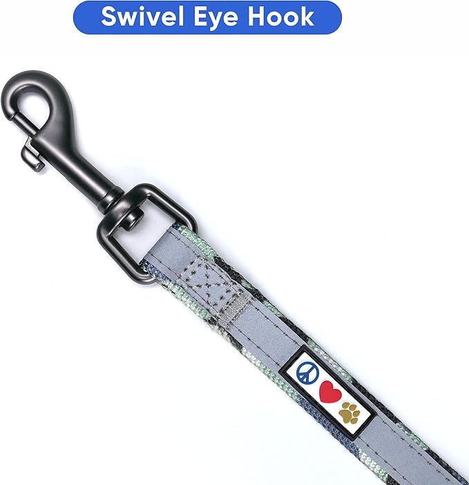 Pawtitas Personalized Camo Grey Dog Leash 6 ft Custom ID Lead for Dogs & Puppies Reflective Comfortable Padded Handle Embroidered Name & Phone Number