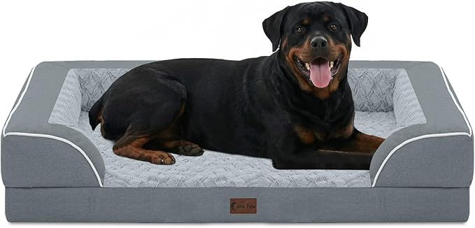 Casa Paw Orthopedic Dog Beds for Extra Large Sized Dogs, Waterproof Memory Foam XL Pet Bed with Sides 48x30Inch, Non-Slip and Egg-Crate Foam Big Dog Couch Bed with Removable Washable Cover, Grey