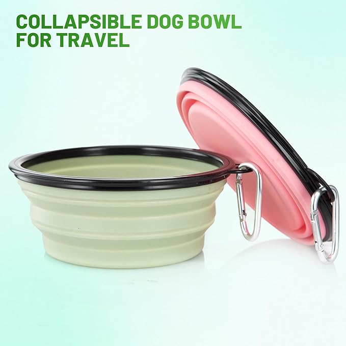Large Dog Bowl Pet Collapsible Bowls, 2 Pack Collapsible Dog Water Bowls for Cat Dogs Portable Pet Feeding Water Dish for Walking Parking Traveling with 2 Carabiners (Large, Fairy pink & Sprout Green)