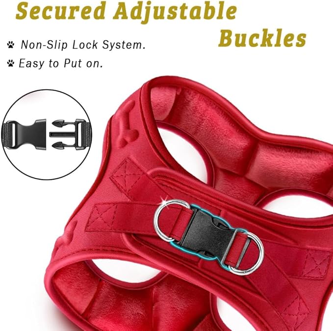Comfort Fit Dog Harness Step in No Pull Harness for Small Medium Sized Dogs Soft Padded No Escape Harness Adjustable Easy Buckle with Leash Attachment D-Ring Extra Comfort Inside Velvet Plush XS Red