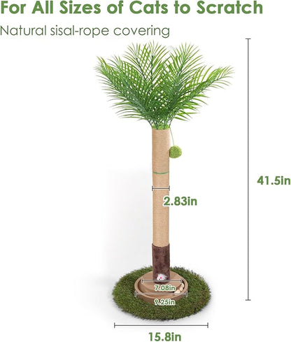 Cat Scratching Post, 35 Inch Tall Cat Scratcher Cat Tree Tower with Hanging Ball for Indoor Cats Adults,Areca Palm Sisal Rope Kitten Scratch with Interactive Mouse Cat Toy
