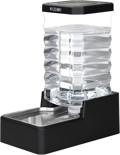 RIZZARI Stainless Steel Pet Waterer: 9L Black Gravity Fed Water Dispenser Leak-Proof for Senior Dogs Joint Care Home Owners - Bedroom Garden Use
