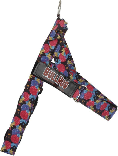 BULLHUG Adjustable Dog Harness– No Pull, No Choke – for English Bulldogs, French Bulldogs, Pugs & Broad-Chested Breeds – Easy, Safe Walks (Black Floral, Large)