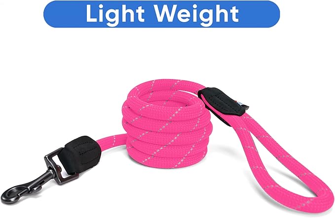 Pawtitas 6FT Training Dog Leash Durable Medium Rope Leash for Dogs Premium Quality Heavy Duty Rope Lead Strong and Comfortable - Pink Puppy Leash