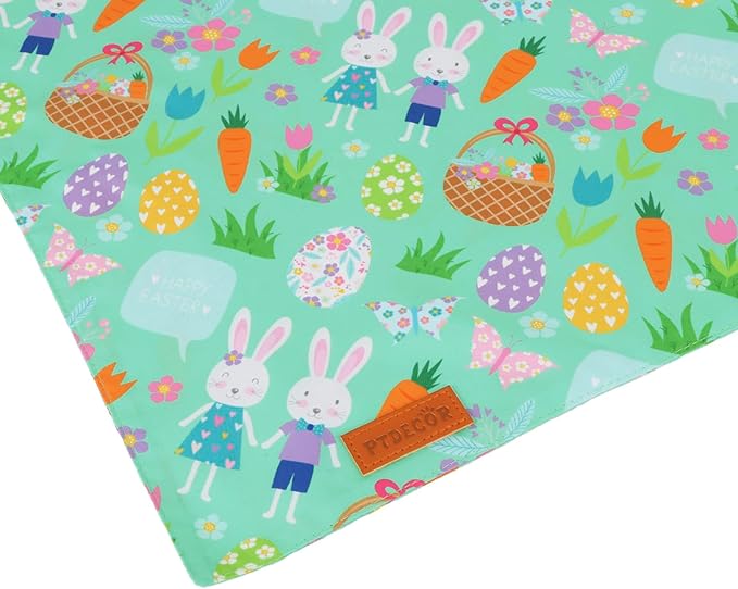 PTDECOR Easter Dog Bandana, Reversible Rabbit Easter Egg Dog Scarf, Multi Size, White Green Bandanas for Extra Large Dogs Pets (White&Green, X-Large)