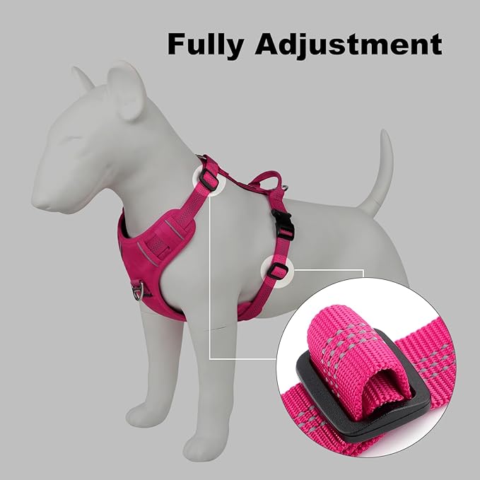 Plutus Pet No Pull Dog Harness, Reflective Adjustable Dog Vest Harness with Handle, Escape Proof, Soft Padded for Small Medium Large Dogs (Hot Pink, L)