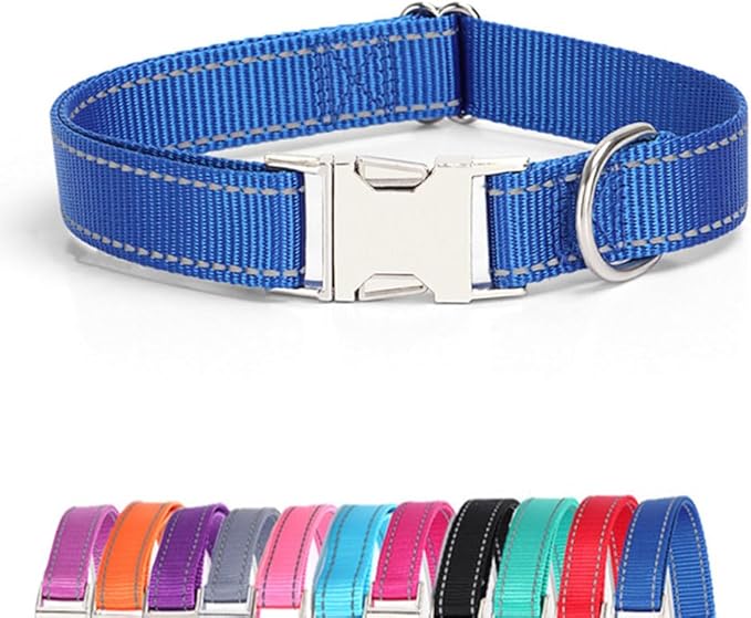 Reflective Dog Collar and Leash Set with Metal Buckle, Soft Sturdy Nylon Dog Collars with Quick Release Buckle, Adjustable Pet Collars with with ID Tag Ring for Small Medium Large Dogs