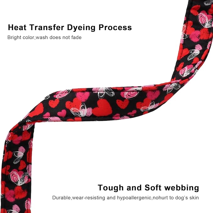 Lionet Paws Valentine's Day Dog Collars - Red Pink Hearts Black Dogs Collar with Plastic Buckle and Heart Pendant,Dog Collar for Medium Dogs
