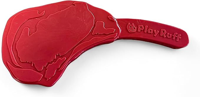 PlayRuff Ultra Premium Durable Nylon Steak Chew Toy for Dogs | for Aggressive Chewers | Made in USA (Tomahawk Ribeye) Red