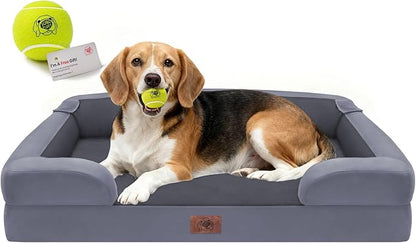 Orthopedic Dog Beds for Large Medium Dogs, Big Waterproof Memory Foam Pet Couch Bed with Removable Washable Cover, Tennis Ball Toy, 36x27