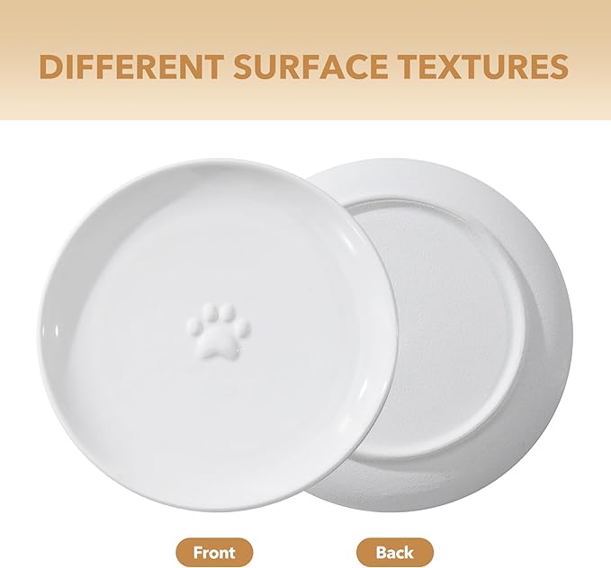 Havniva Raised Ceramic Wide Whisker Friendly Cat Dish, Anti-Slip Food&Water Bowl with 2 Style Stand Adjustable Pet Bowl Set (1Dish+Stand, White)