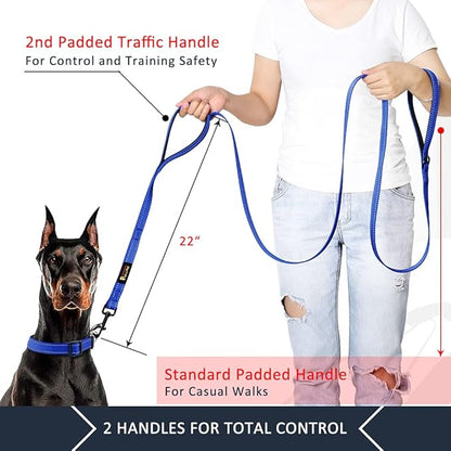 Plutus Pet Dog Leash 6ft Long,Traffic Padded Two Handle,Heavy Duty,Reflective Double Handles Lead for Control Safety Training,Leashes for Large Dogs or Medium Dogs,Dual Handles Leads(Navy Blue)