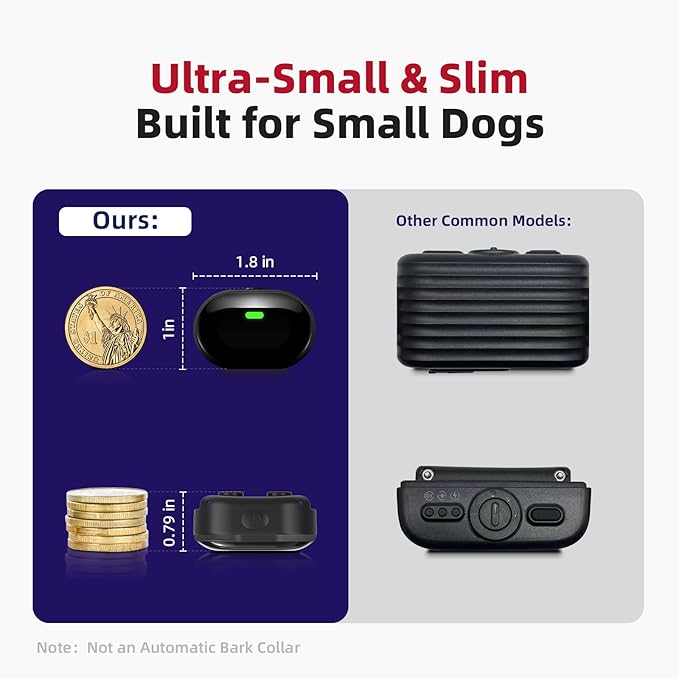 2025 Upgraded Ultra-Small Shock Collar for 2 Dogs, Ultra-Light & Thin Shock Collar for Small Dogs 5-15lbs, Ultra-Modern Design, Beep, Vibration and Shock with Safety Lock, IPX7 Waterproof, WhiteBlack
