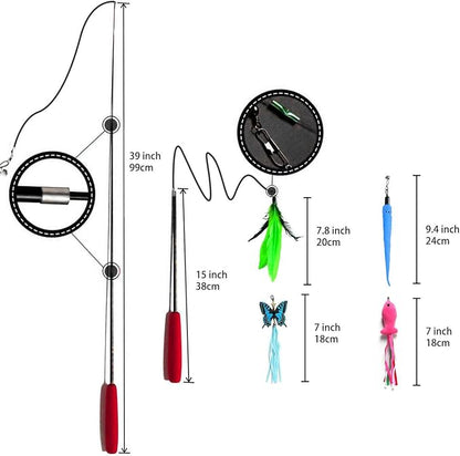 M JJYPET Retractable Cat Toy Wand, 12 Packs Interactive Cat Feather Toys, 9 Assorted Teaser Refills with Bell for Kitten (Pink)