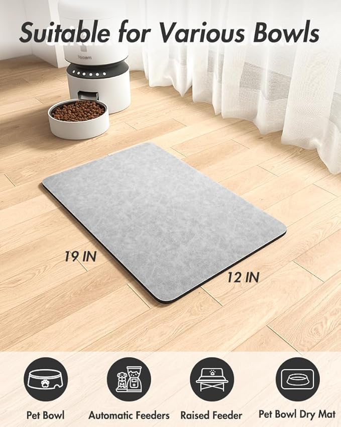 MontVoo-Absorbent Pet Feeding Mat-No Stains Pet Mat for Food and Water Bowl-Quick Dry Cat & Dog Food Mat Water Dispenser Mat-Pet Supplies Mat-Dog Water Bowl Mat for Messy Drinker,（LightGrey,12"x19"）