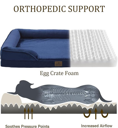 Bedfolks Orthopedic Dog Bed, Waterproof Dog Sofa Bed for Extra Large Dogs, Egg Foam Pet Couch Bed with Removable Washable Cover and Nonslip Bottom, Navy Blue