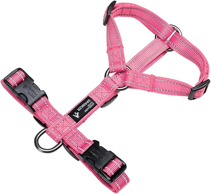 EXCELLENT ELITE SPANKER No Pull Dog Harness Reflective Nylon Vest L-Shaped Adjustable Easy Pet Harness for Small Medium Large Breeds Dogs Walking Training Black Red(Pink-L)
