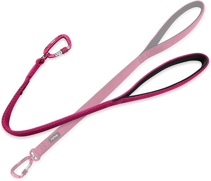 Hyhug Pets 24” Nylon Sturdy Short Leash with Neoprene Soft Handle and Lightweight Aviation Aluminium Clip Lead- for Large Medium Dogs Daily Walking and Training. (24 Inches, Rose Red)