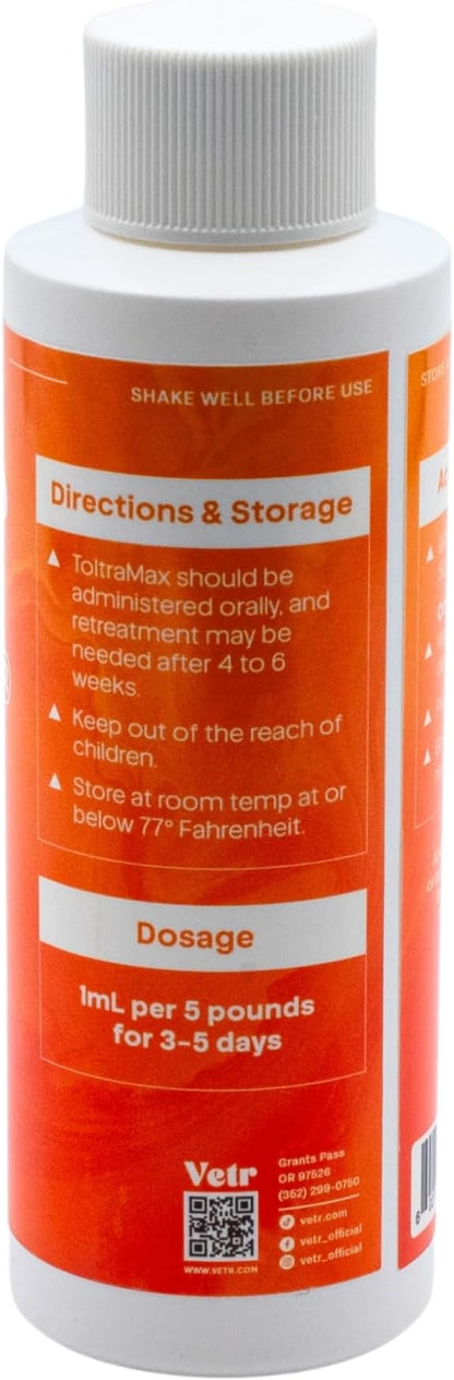 ToltraMax Toltrazuril 5.0% for Horses, Dogs, Cats, 120mL/4 Ounce, for Non-Food Chain Animals, Chicken