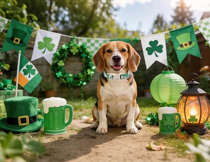 Lionet Paws St. Patrick Dog Collar- Cute Clover Green Dog Collars with Plastic Buckle, Light Adjustable Dogs Collars with Pink Clover Pendant for Small Medium Dogs