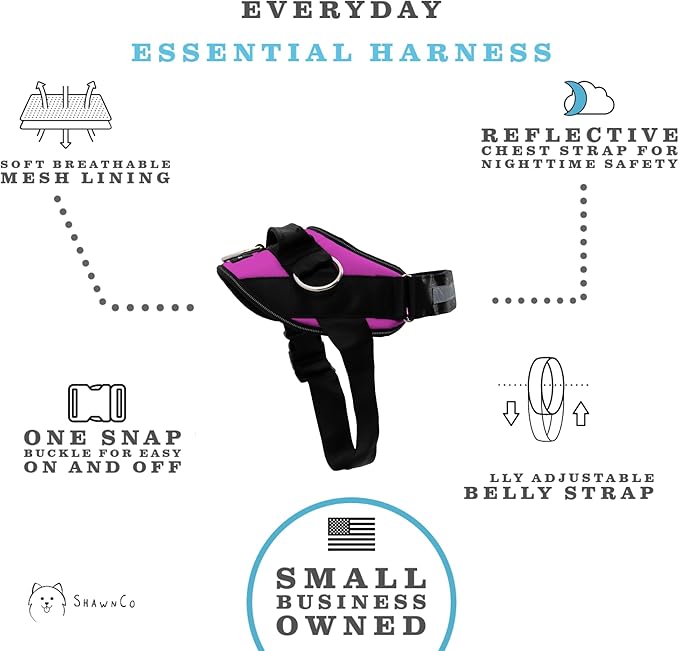 ShawnCo Essential Dog Harness, No-Pull Pet Vest with 3 Leash Clips, No Choke, Reflective, Adjustable and Padded, for Easy Walking and Training for Small, Medium and Large Dogs (Orchid, M)