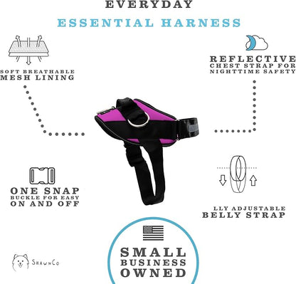 ShawnCo Essential Dog Harness, No-Pull Pet Vest with 3 Leash Clips, No Choke, Reflective, Adjustable and Padded, for Easy Walking and Training for Small, Medium and Large Dogs (Orchid, S)